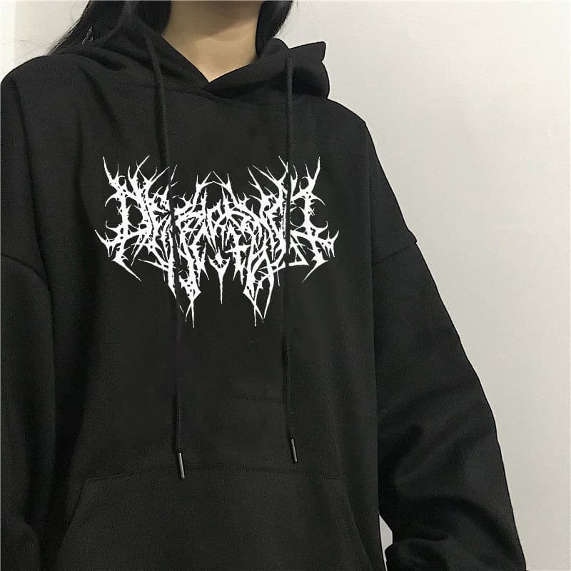 Gothic Oversized Hoodie Long Sleeve Harajuku Sweatshirt Women's Aesthetic Hip Hop Vintage Fleece Top