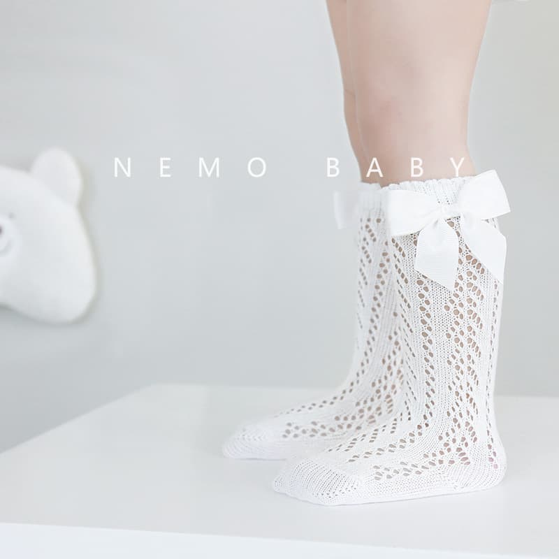 Children's Socks Summer Thin Mesh Hollow Mid-Calf Socks Spanish Style Girl Big Bow Princess Baby