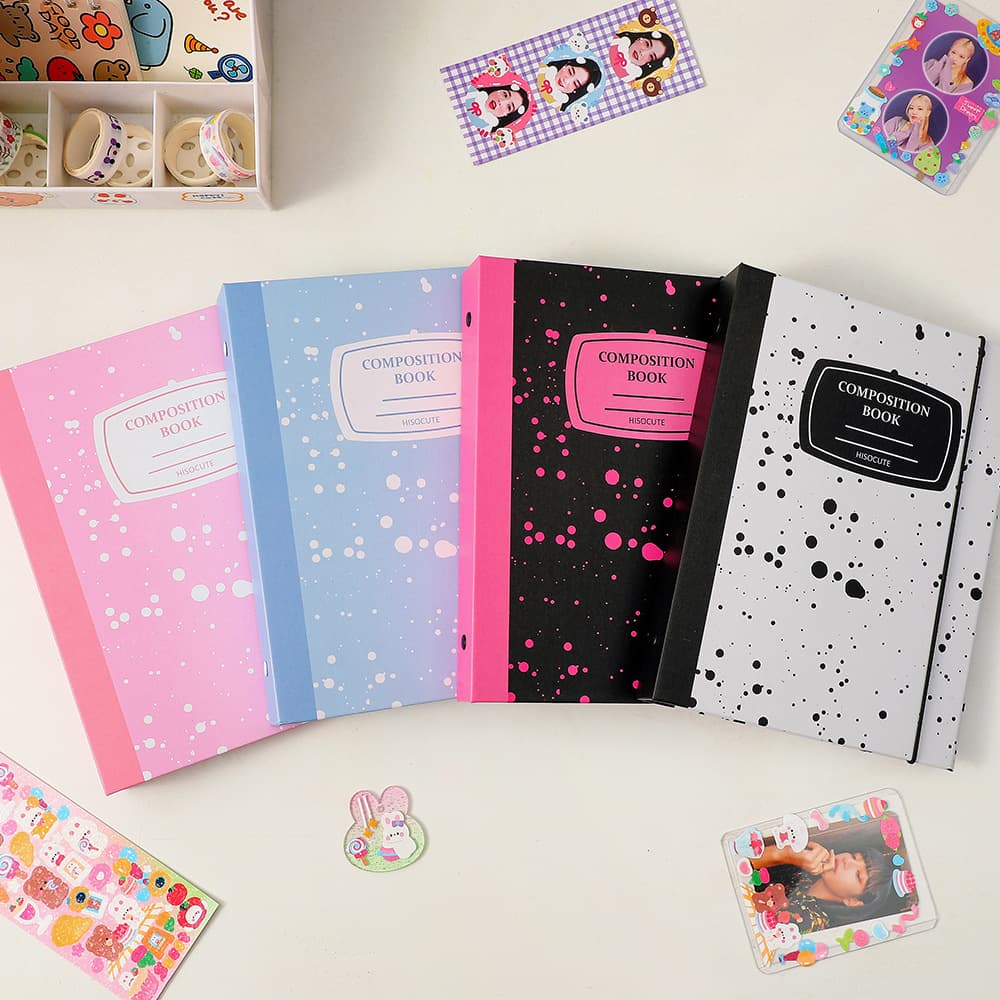 Student A5 Korean Ink Splatter Pattern Hardcover Album with Strap and Six-Ring Binder for 3-Inch Cards