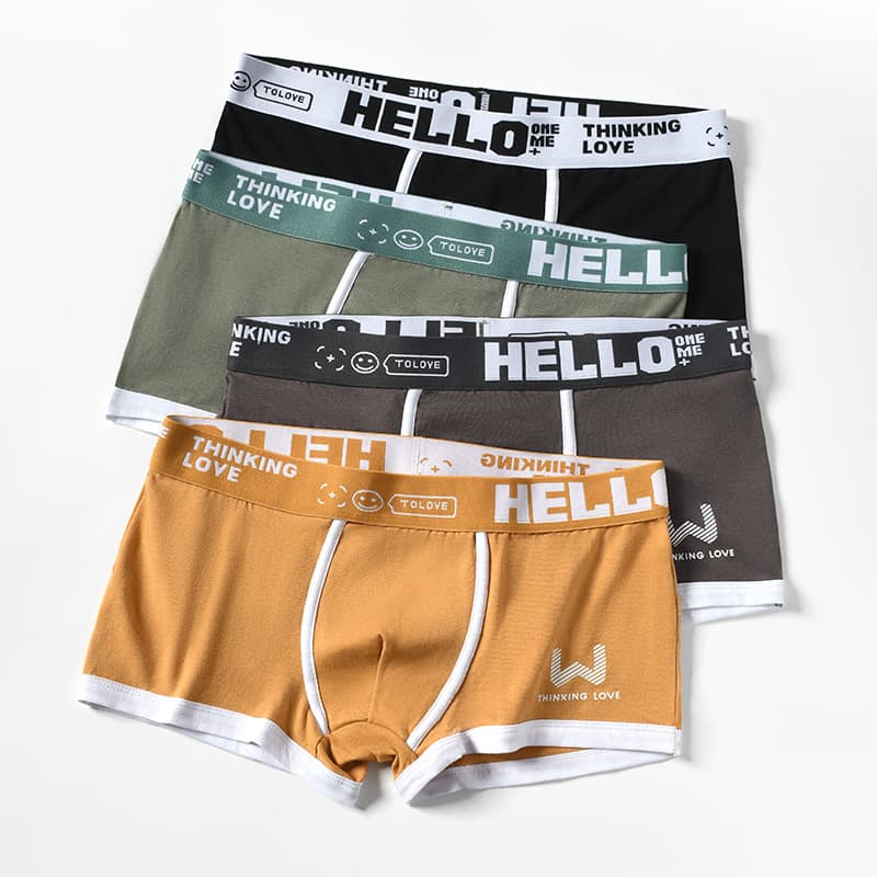 2024 Pure Cotton Men's Boxer Briefs Mid-Rise Teen Breathable Sports Shorts Factory Direct Supply
