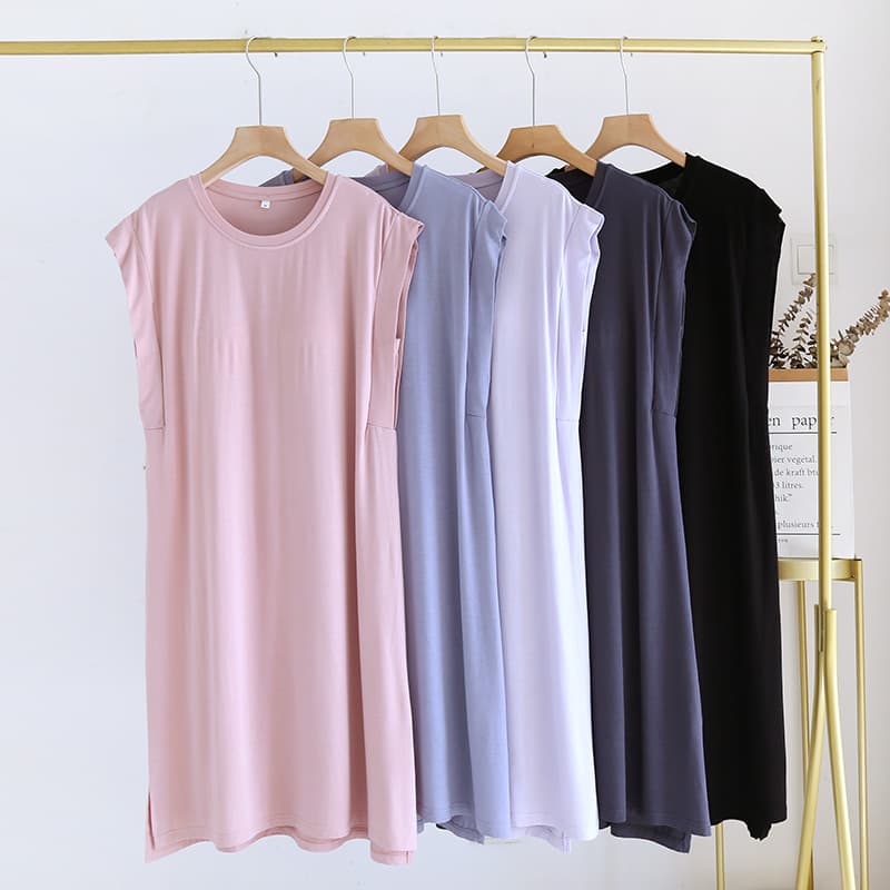 Women's Padded Nightdress, Summer Thin Modal Sleeveless Nightgown, Solid Color Mid-Length Loungewear