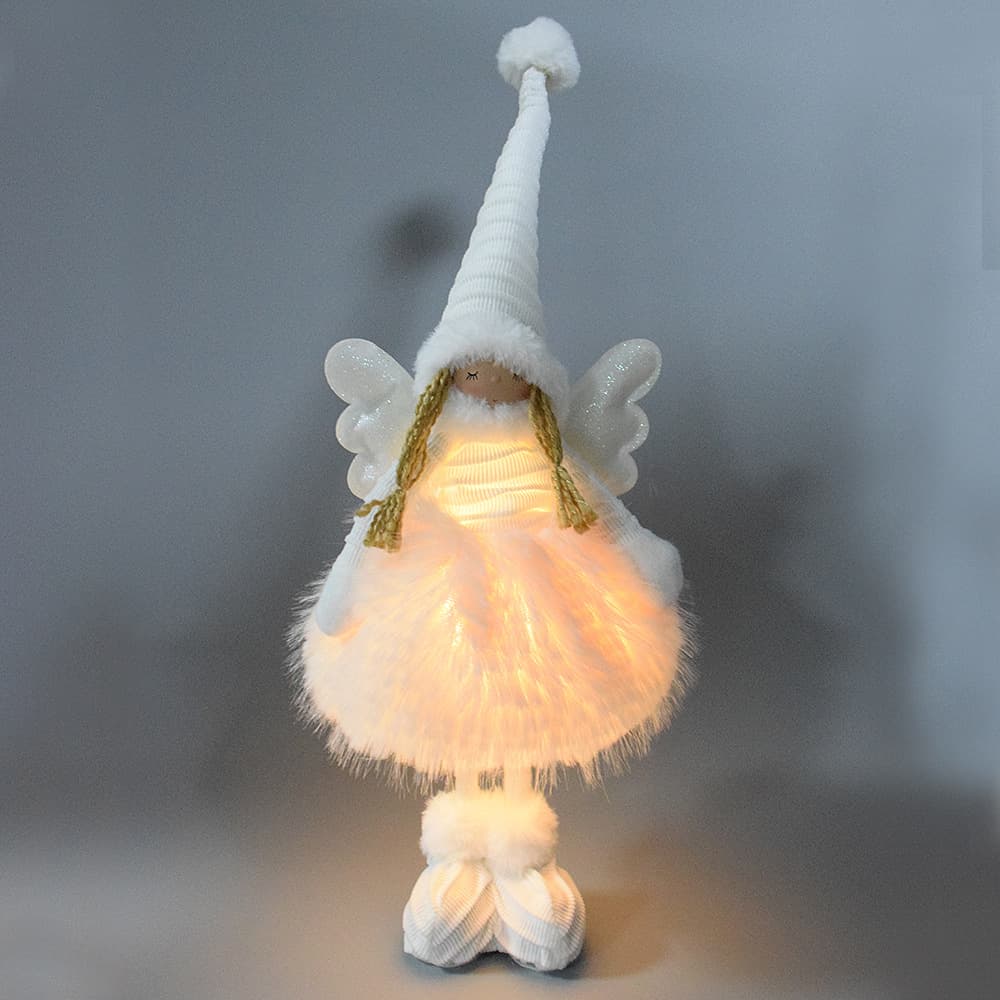 Christmas White Angel Fabric Doll Decoration Luminous Little Angel Girl Standing Christmas Desktop Ornament