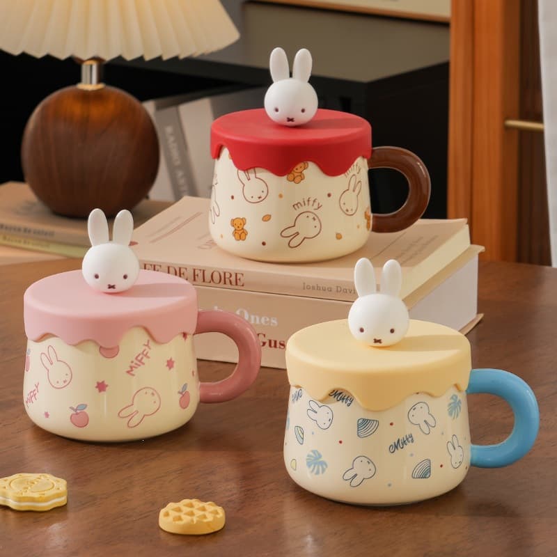 Creative Miffy Ceramic Mug High-Quality Look Coffee Cup with Lid for Home, Breakfast Milk Cup, Miffy Coffee Mug