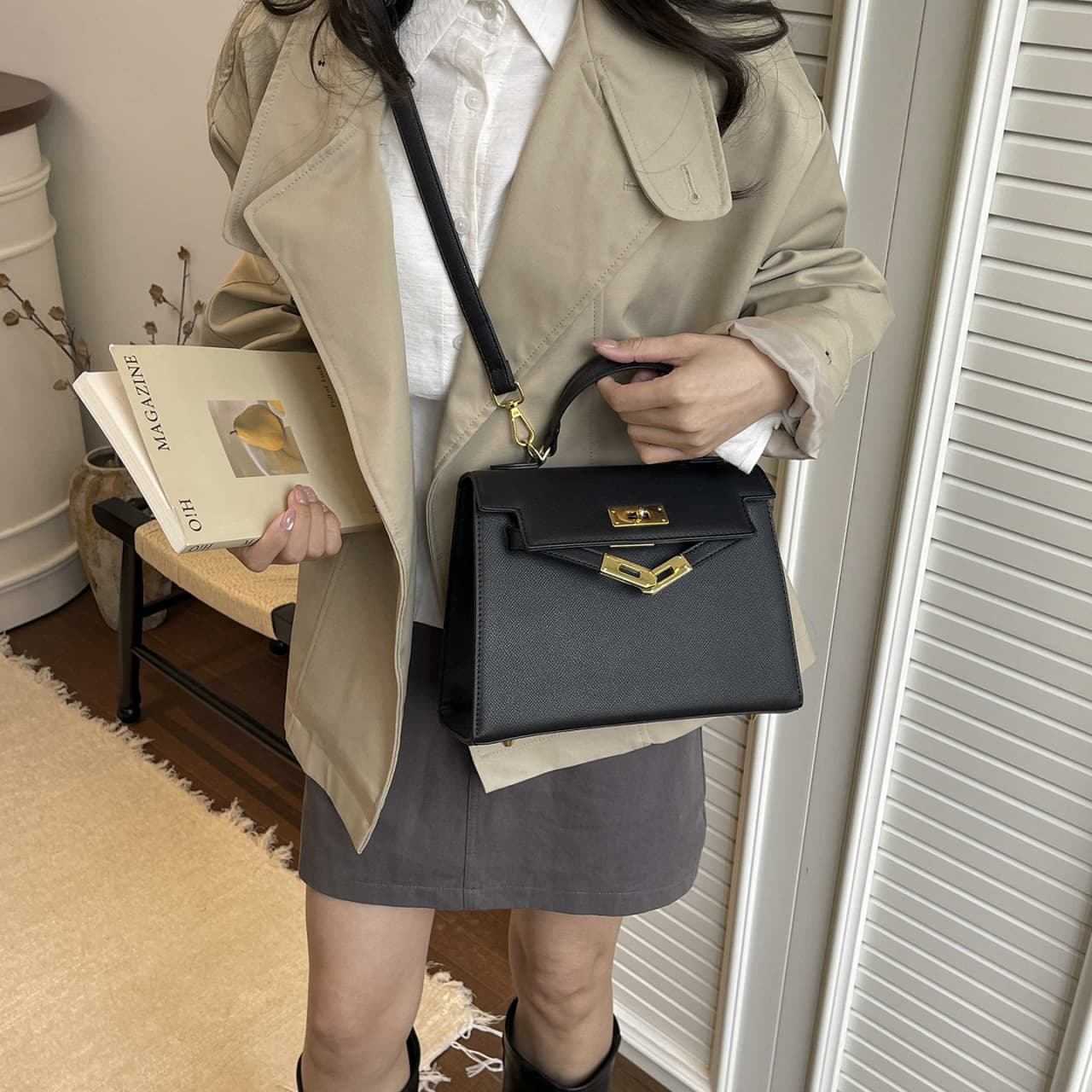 Kelly-style Women's Handbag 2026 New Arrival Minimalist Fashion Lock Clasp Top Handle Shoulder Bag High-Aesthetic Crossbody Bag for Women