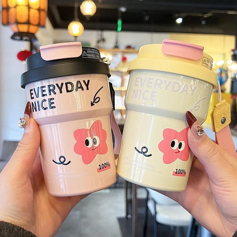 2025 High-End Women's Insulated Cup with Dual Drinking Modes, 316 Stainless Steel Straw Cup, Ceramic Liner Insulated Water Bottle
