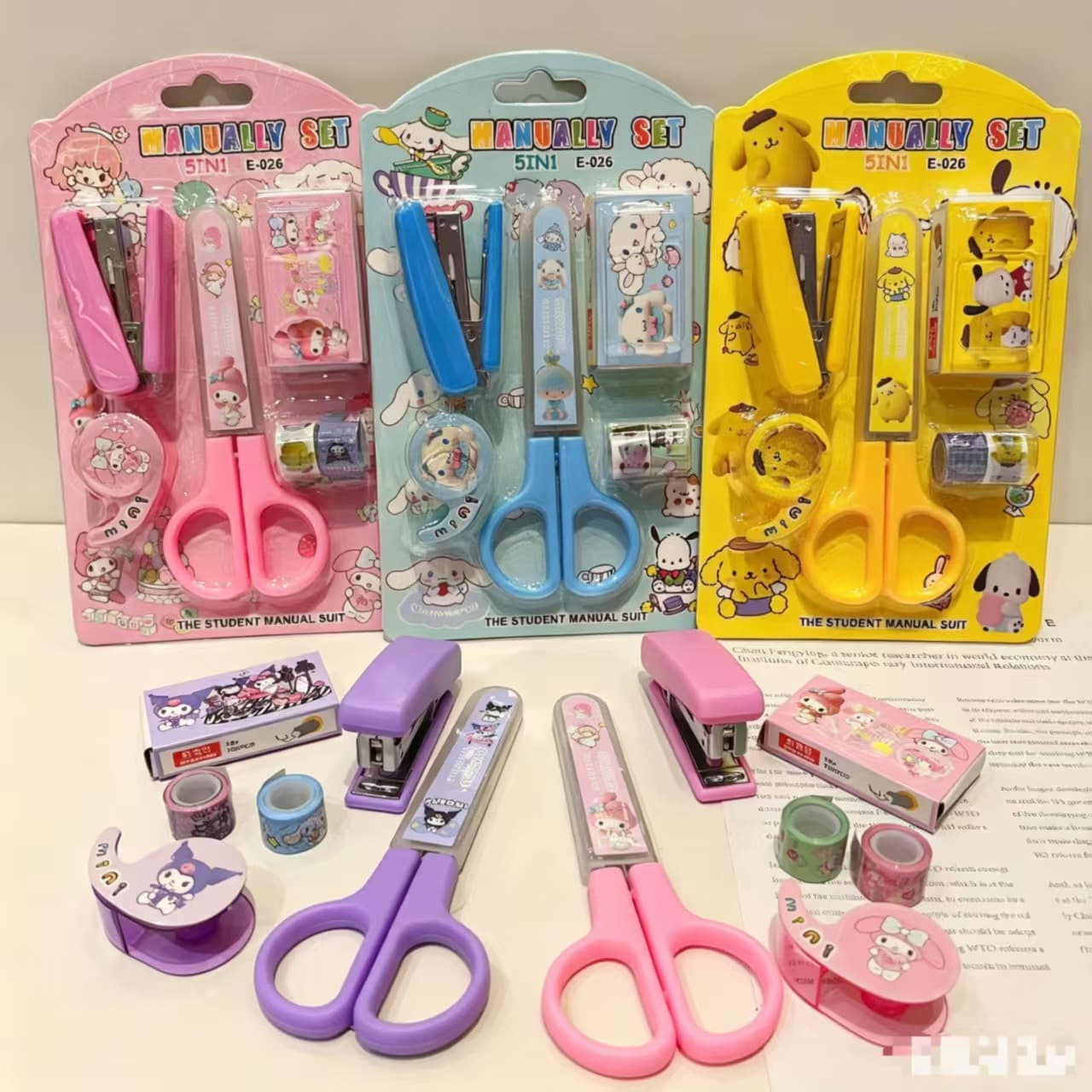 Creative Cartoon Sanrio Stationery Set, Cute Student Notebook Tools, Scissors, Stapler, Tape Combination Gift