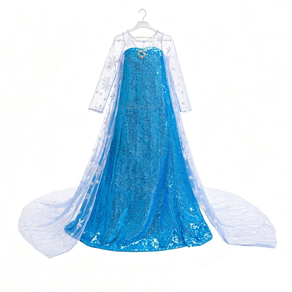 Frozen Elsa Princess Dress with Sequins and Snowflake Long Cape, Children's Performance Elsa Costume for Children's Day