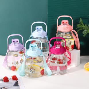 Large Capacity Summer Water Cup, Big Belly Plastic Straw Cup, High Appearance Student Trendy Dual-Drink Big Belly Cup
