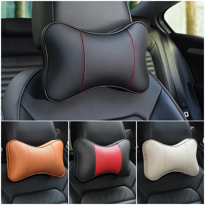 Car Headrest Pillow PU Soft Leather Car Pillow Neck Support Pillow Car Seat Cervical Pillow Cushion Car Interior Accessories
