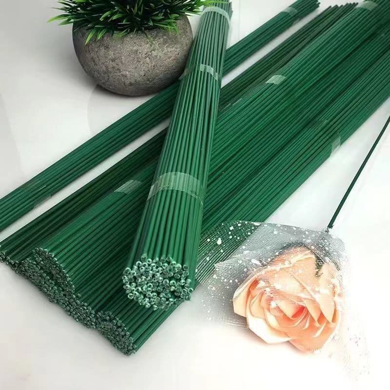 Green No. 2 Flower Stem, Artificial Rose DIY Material, Plastic Coated Wire Stem, Mesh Flower Handmade Craft Stem