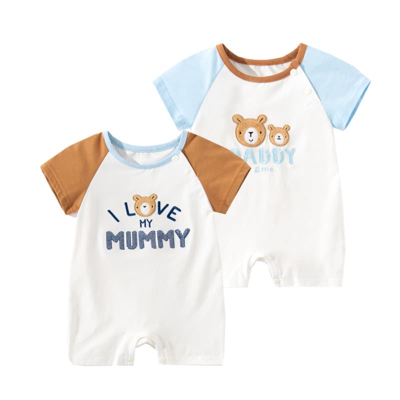 Cross-border Baby Clothes Summer Newborn Spliced Sleeve Love Mom Cute Baby Romper 100 Days Toddler Crawling Suit
