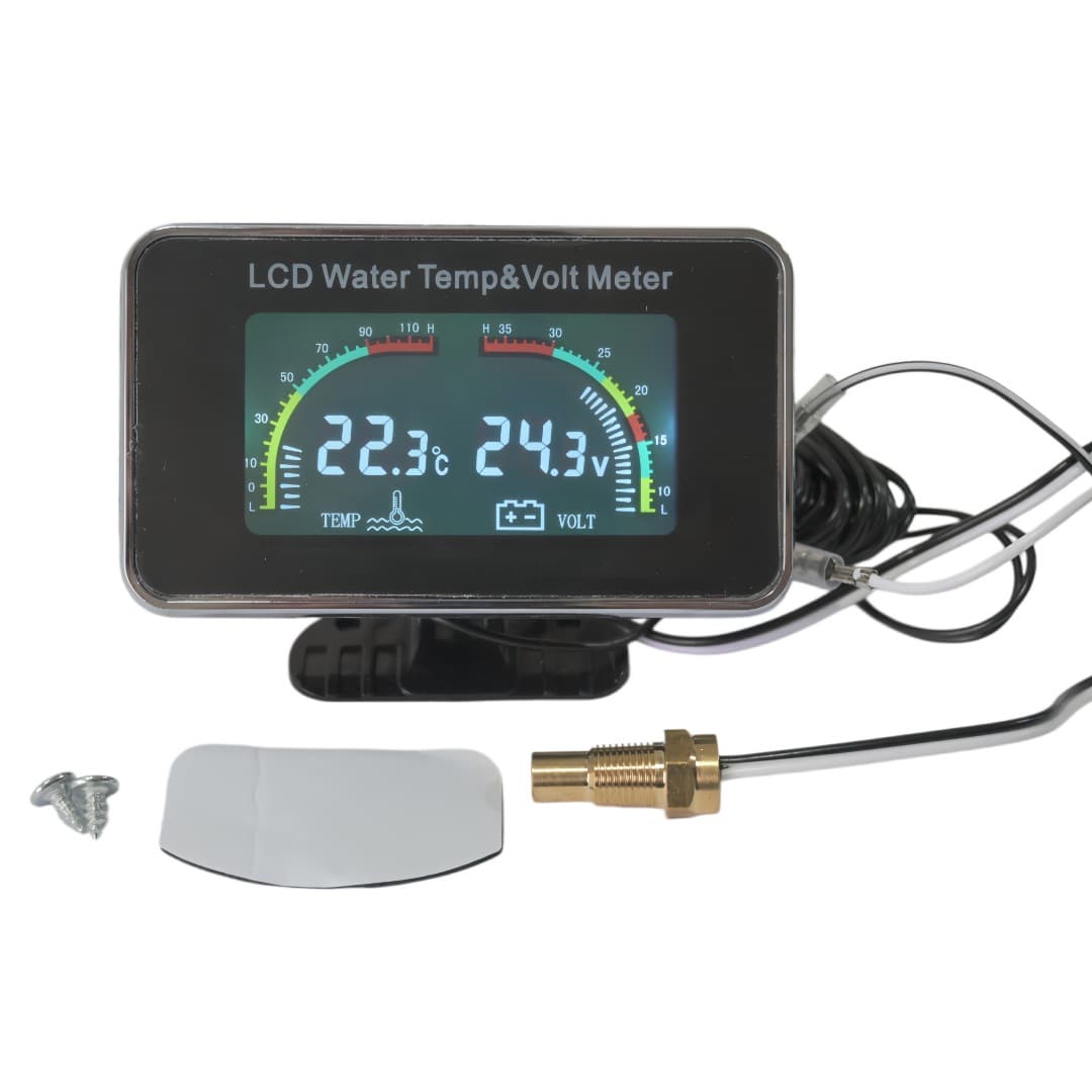 LCD Gauge Car Water Temperature and Voltage 2-in-1 Combination Meter 12V 24V Universal Truck Modification Digital Display LCD Water Temperature