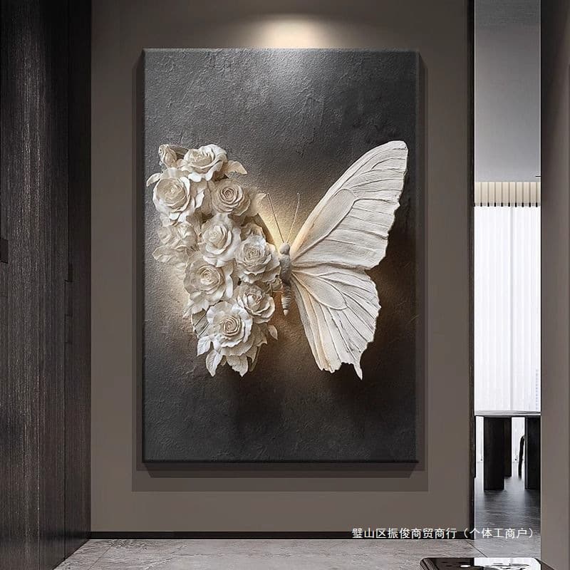 Butterfly High-End Black White Entryway Decor Painting 3D Living Room Sofa Relief Background Wall Hanging Large Floor Art