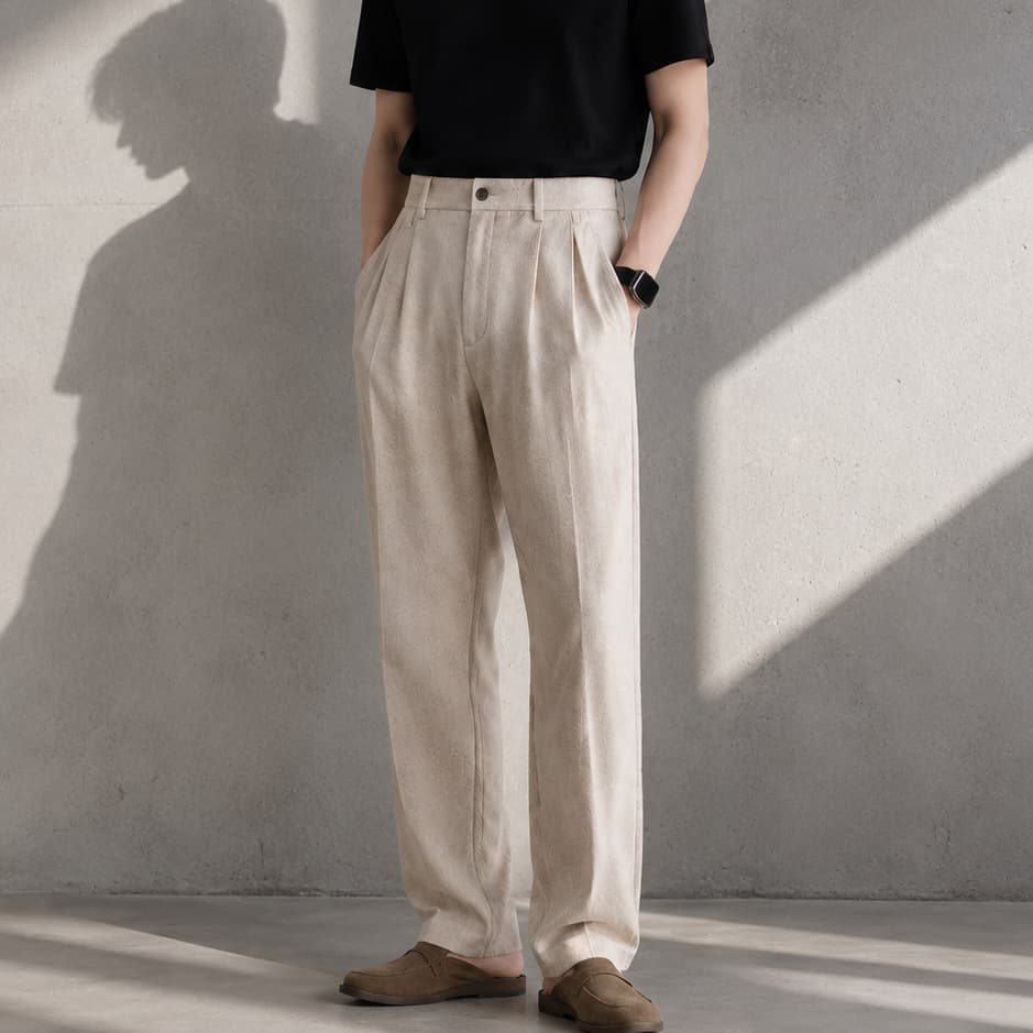 Heavy Wool Straight-Leg Trousers for Men, Old Money Style Long Pants for Spring and Autumn, Commuter Trendy High-End Casual Pants