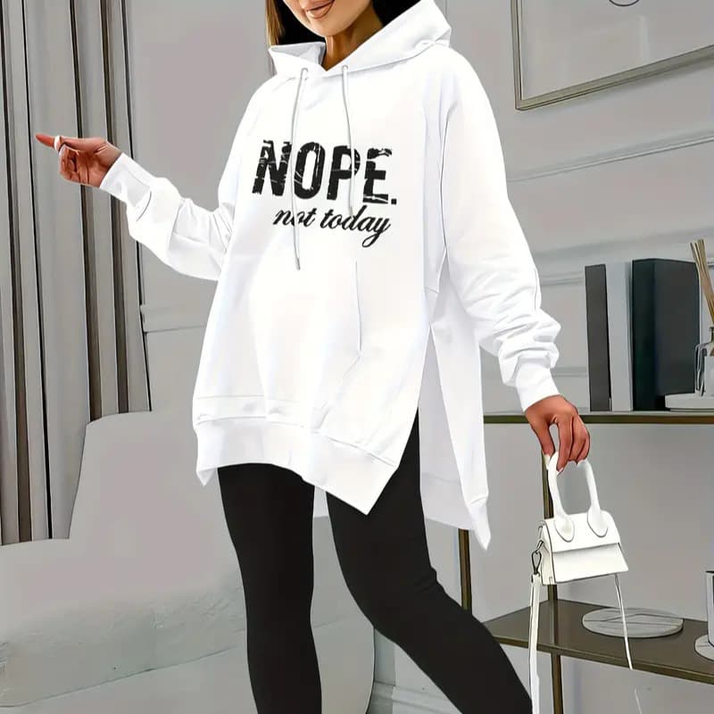 2025 Spring/Autumn European and American New Style Letter Print Pocket Slit Casual Long Sleeve Hooded Casual Set