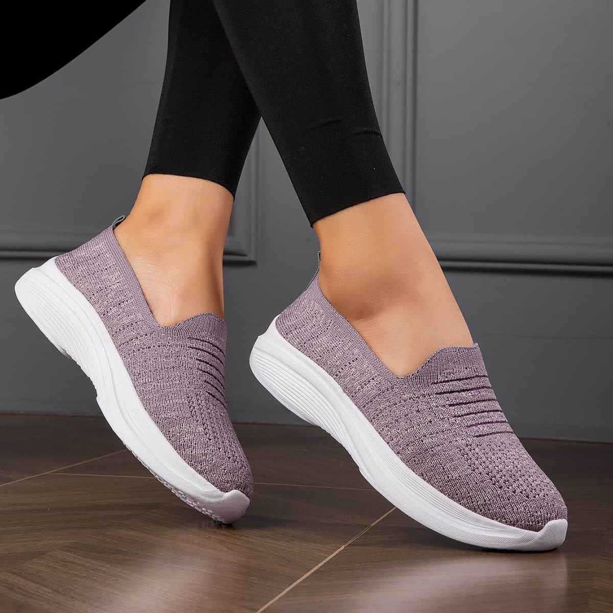 Slip-on Shoes for Women, 2025 Spring Women's Couple Shoes, Mother Shoes, Knitted, Wholesale for Export, Women's Shoes, Breathable, Flat Heel