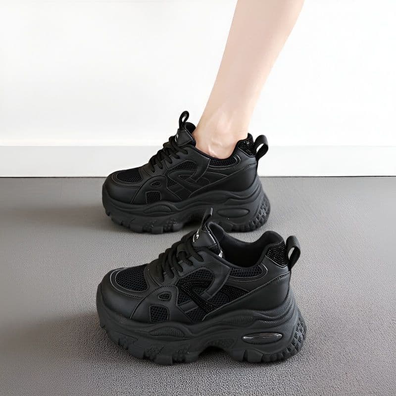 Small Chunky Platform Dad Sneakers for Women 2025 New Breathable Mesh Casual Lace-Up Sports Shoes with Hidden Height Increase, Versatile and Slimming