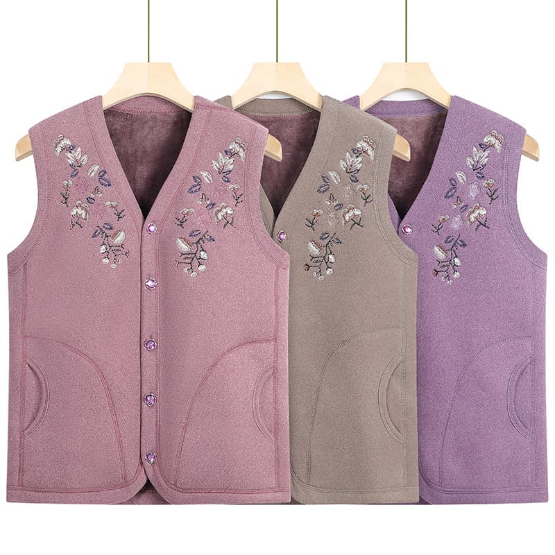 Middle-aged and elderly women's vest, mother's autumn and winter clothing, fleece-lined warm vest, old lady's thickened vest, grandma cardigan.
