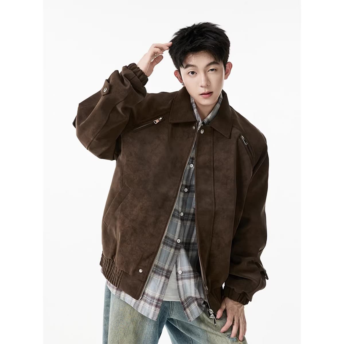 American Tie-Dye PU Leather Motorcycle Jacket for Men, Trendy Brand, Loose Fit, Autumn, High-End Versatile, Cool Turn-Down Collar Leather Jacket