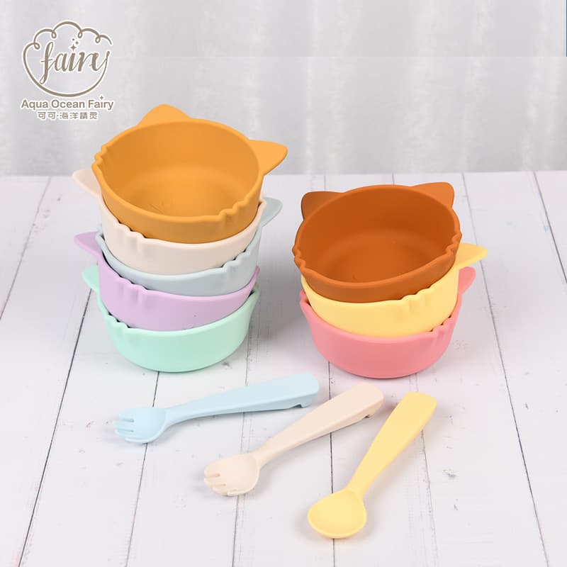 Cross-border supply baby silicone complementary food bowl cat shape suction cup silicone complementary food bowl anti-drop suction cup silicone bowl