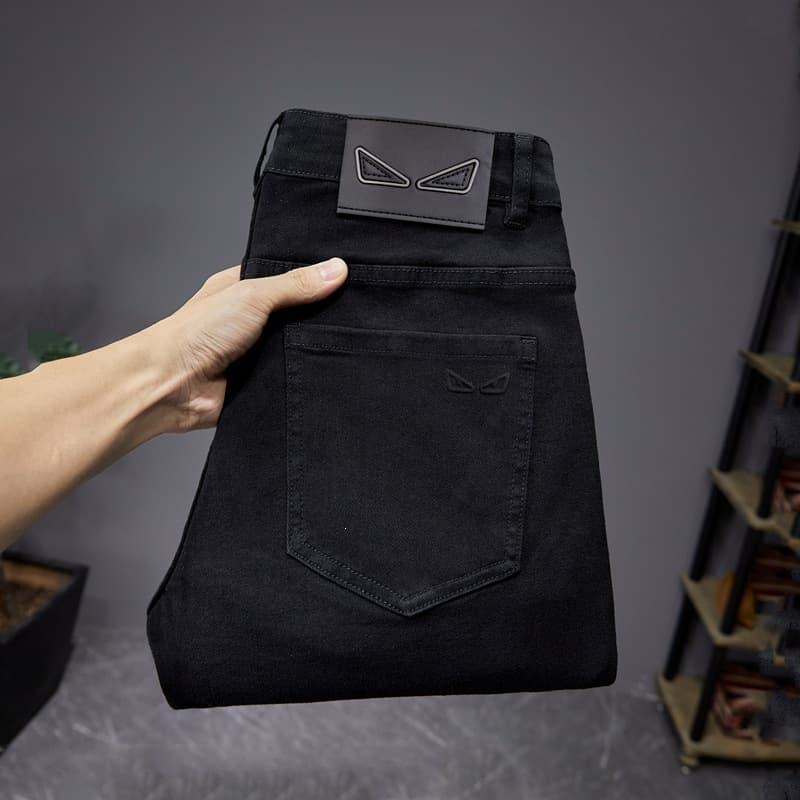Brand Black Jeans for Men, High-End Four-Season Stretch Skinny Straight Leg Jeans, Wholesale