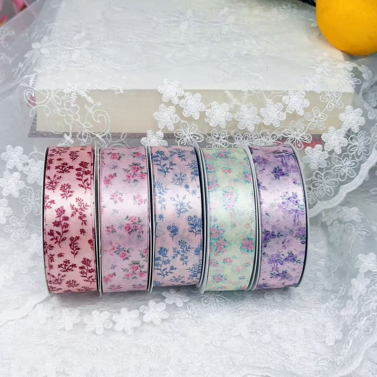 Double-sided floral ribbon thickened ribbon flower art packaging DIY high-end handmade gift packaging ribbon