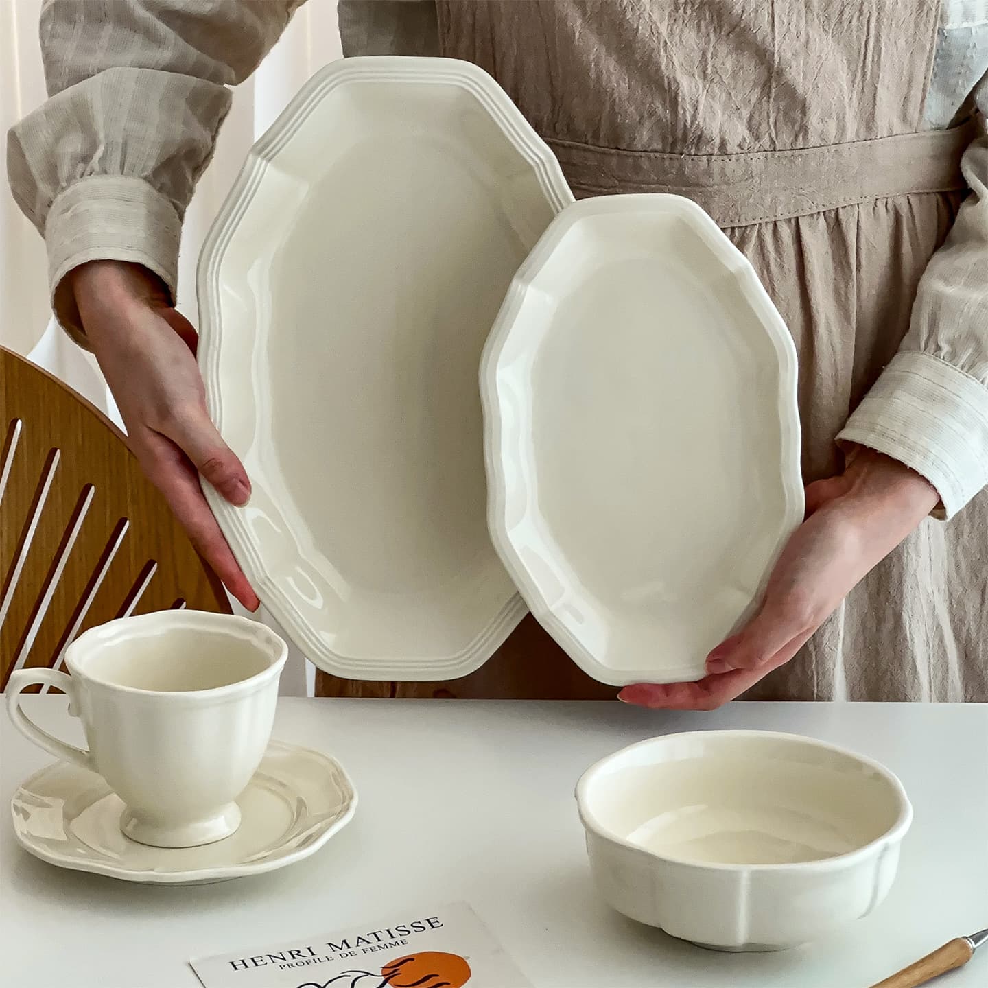 Mooney French ins ceramic dinner plate simple solid color fish plate straw hat plate pasta plate breakfast plate lace dessert plate