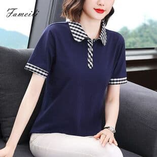 Mother's Turn-Down Collar Short Sleeve T-Shirt Women 2025 Summer New Polo Middle-Aged Sports Casual Top Bulk Wholesale