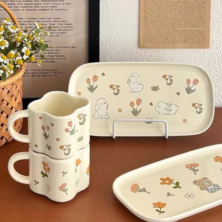 Korea 2023 Spring Garden Flower Cup Plate Set, Mug, Home Breakfast Cup, Household Ceramic