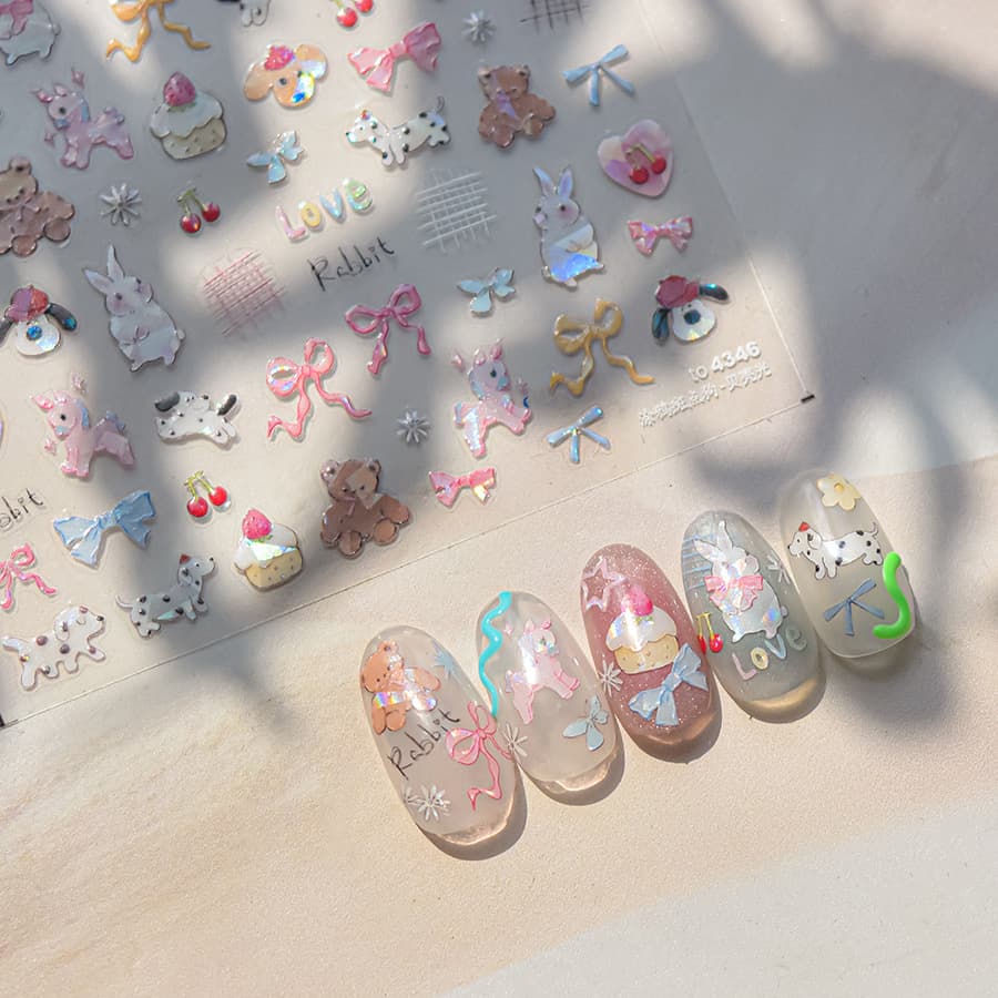 Tomoni Shell Glow Nail Stickers, Flowing Light Cartoon Fun Nail Art for Kids, Cute Pink Graffiti Mixed Styles