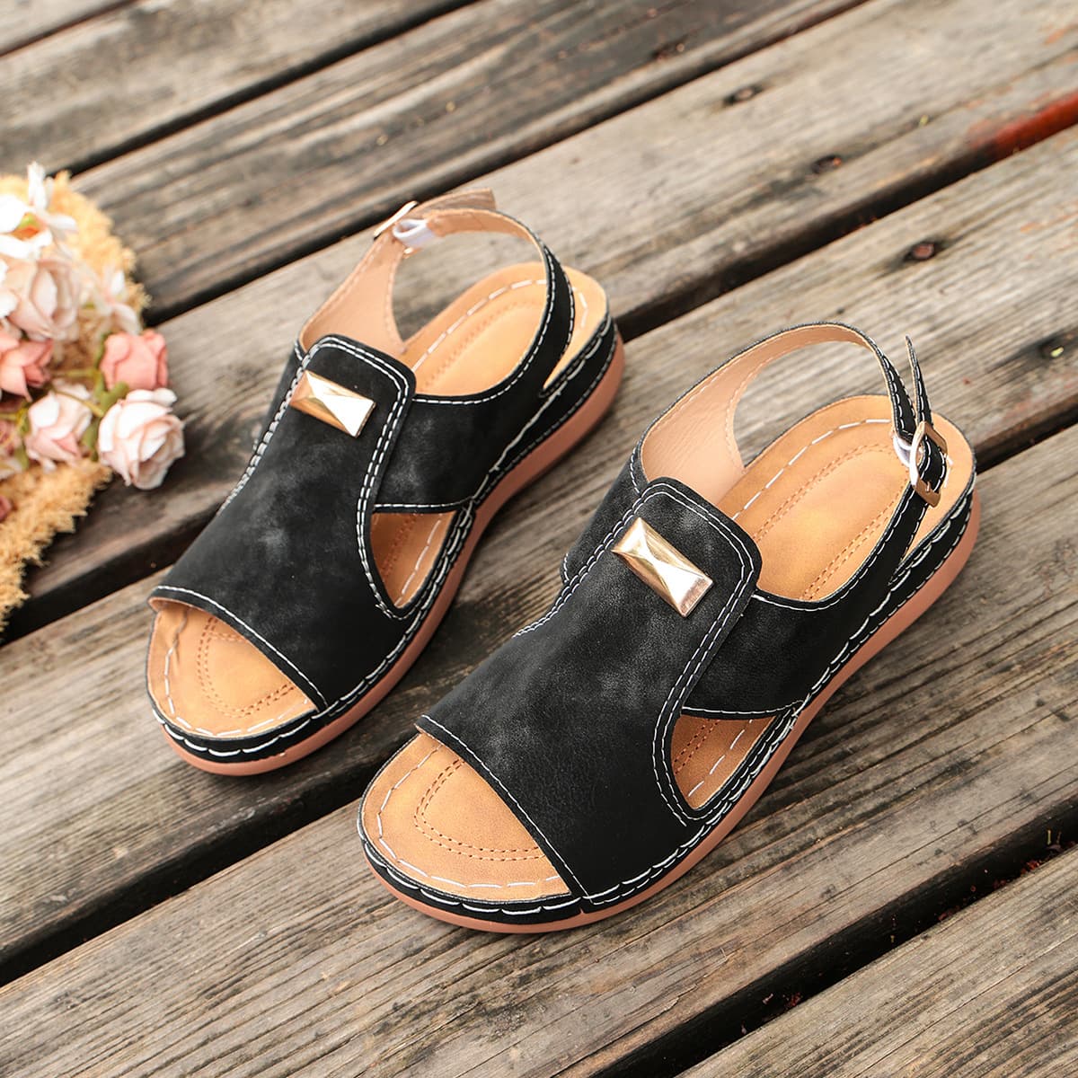Cross-border EU-US Trade Plus Size Fashion Summer New Fish Mouth Thick Sole Casual Buckle Strap Roman Beach Sandals for Women
