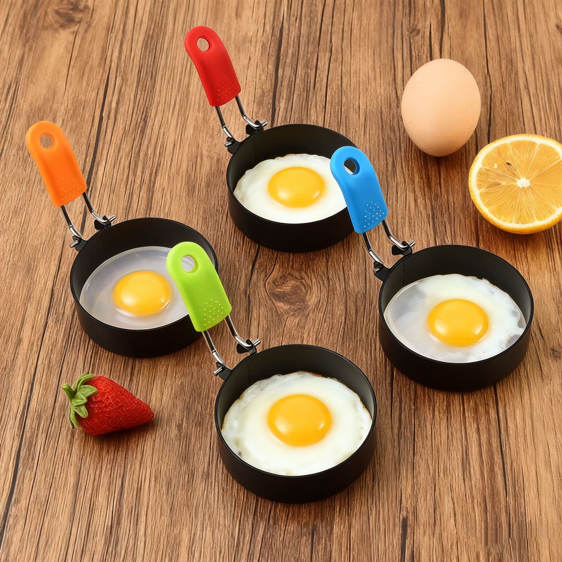 Manufacturer's hot-selling stainless steel round egg fryer, silicone handle egg ring, egg mold, pancake mold, egg ring