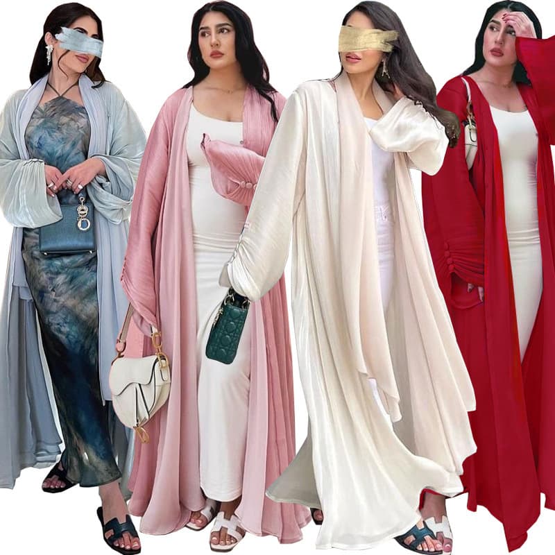 MQ098 2024 Spring Hot-Selling Modest Women's Long Skirt Wear Bright Silk Solid Color Dress Ins Trend
