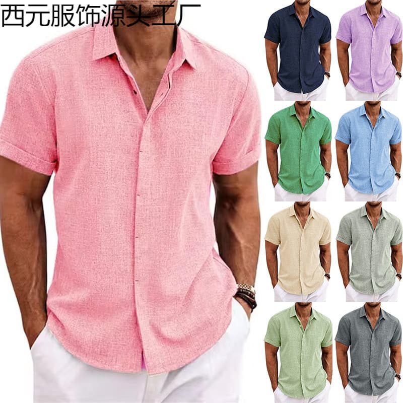 Men's Loose Short Sleeve T-Shirt Solid Color Casual Top Beach Plus Size Short Sleeve Shirt