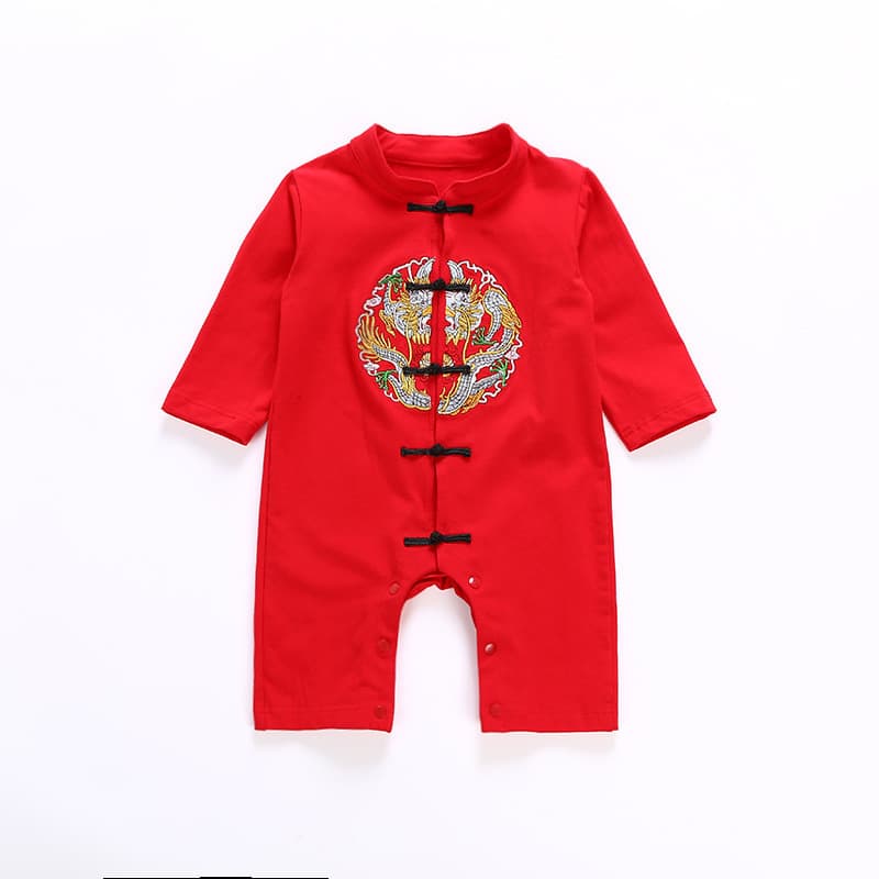 Newborn Full Moon 100 Days Birthday Ceremony Baby Romper Tang Suit Long Sleeve Embroidered Photo Outfit for Boys