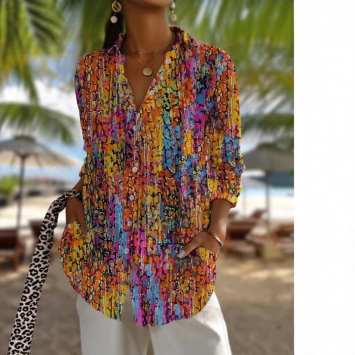 New 2025 Women's Long Shirt, Summer European and American Trendy Long-Sleeve Shirt with Printed Patterns, 3D Shirt