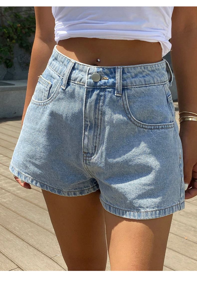 American Retro Denim Shorts for Women 2026 Summer European and American Casual Cross-Border High-Waist Simple Casual Denim Shorts