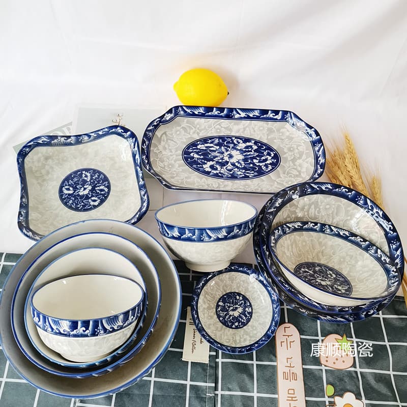 Wholesale Ceramic Bowls and Plates, Chinese Style Restaurant Tableware, Blue and White 003 Ceramic Bowls, Home Use Fish Plates, Bowls, Rice Bowls