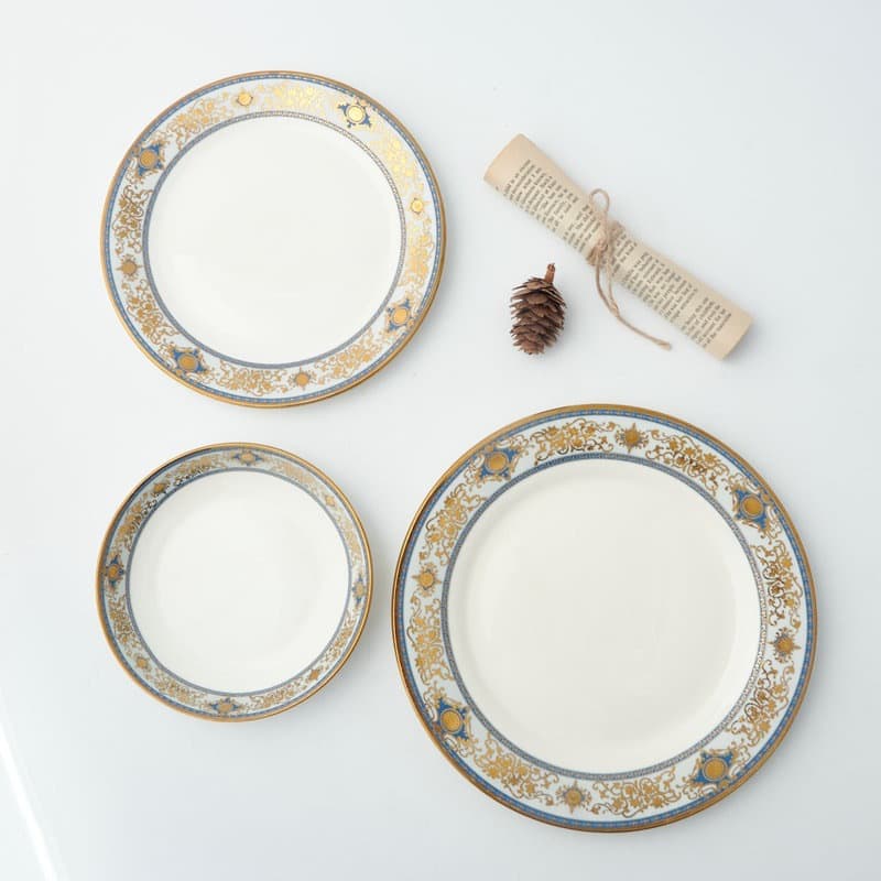 Gold-edged floral paper ceramic plate, ceramic tableware dish, dish plate, shallow plate, baking sheet, home tray, high temperature resistant, Nordic style