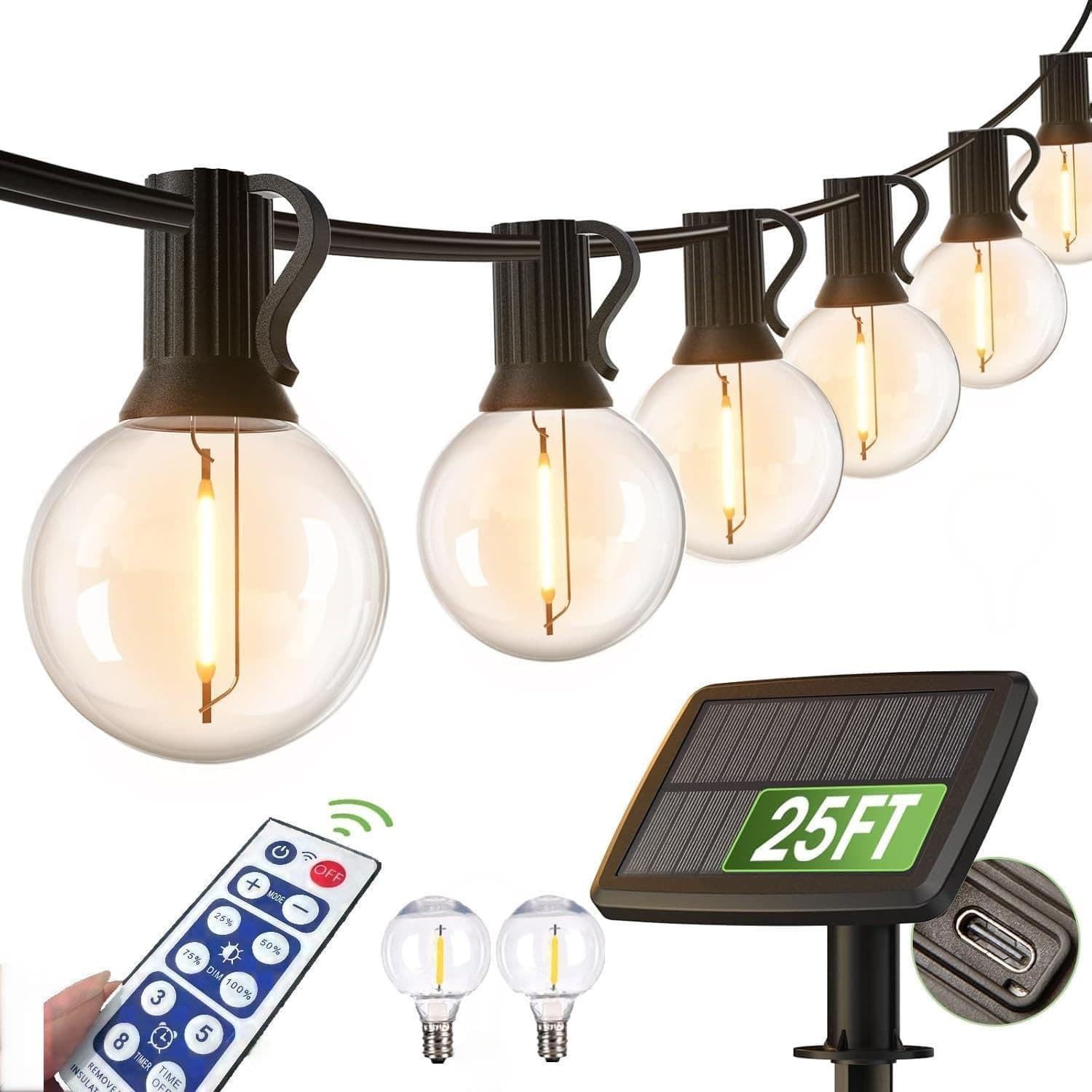 Cross-border solar G40 string lights, vintage globe bulb outdoor patio decorative LED string lights