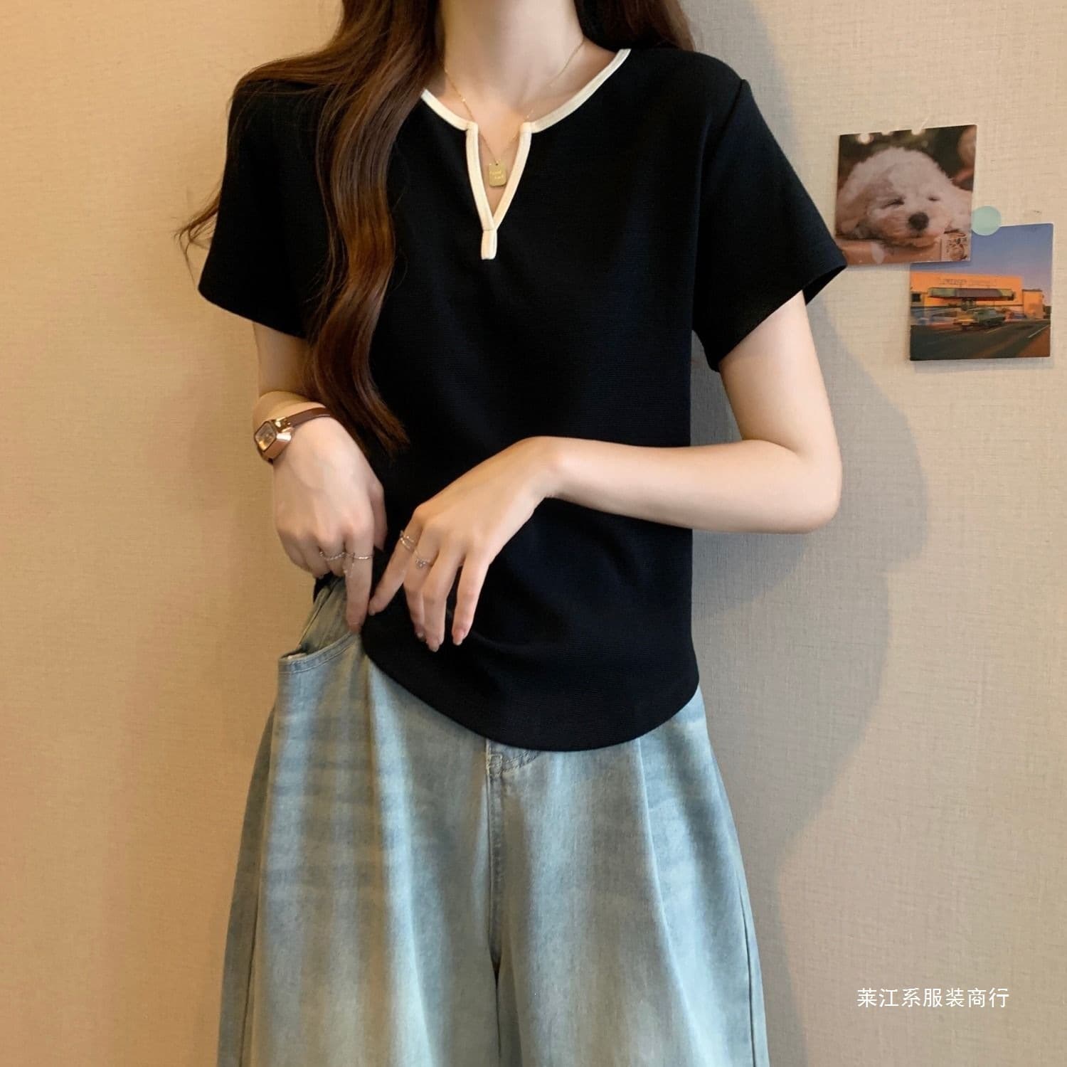 Plus Size Women's 2026 Summer V-Neck New Style Age-Defying Regular Shoulder Short Sleeve Versatile Flattering Tunic T-Shirt