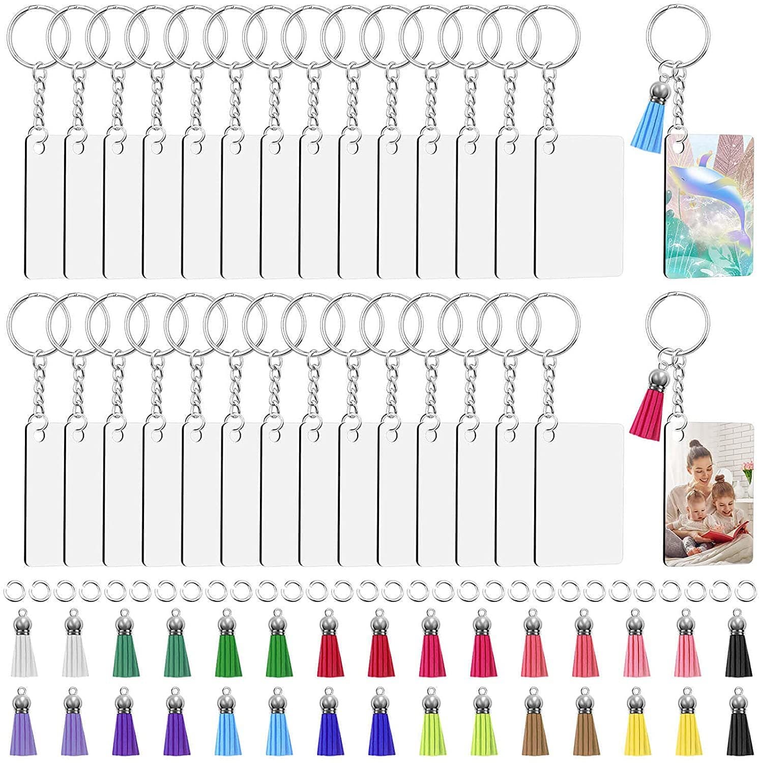 New sublimation tassel blank density board keychain car thermal transfer MDF key chain embryo pendant set