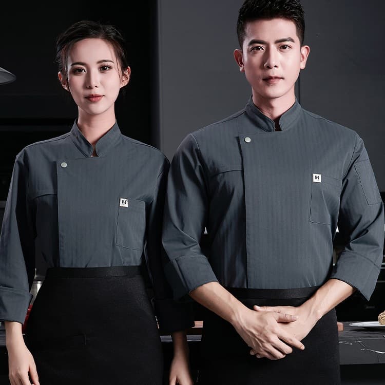 Herringbone Stretch Chef Workwear Long Sleeve Restaurant Hotel Kitchen Executive Chef Head Chef Set