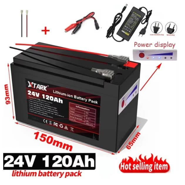 Solar Panel Charging 18650 Rechargeable Lithium Battery 24V 120AH with BMS 25.2V Charger