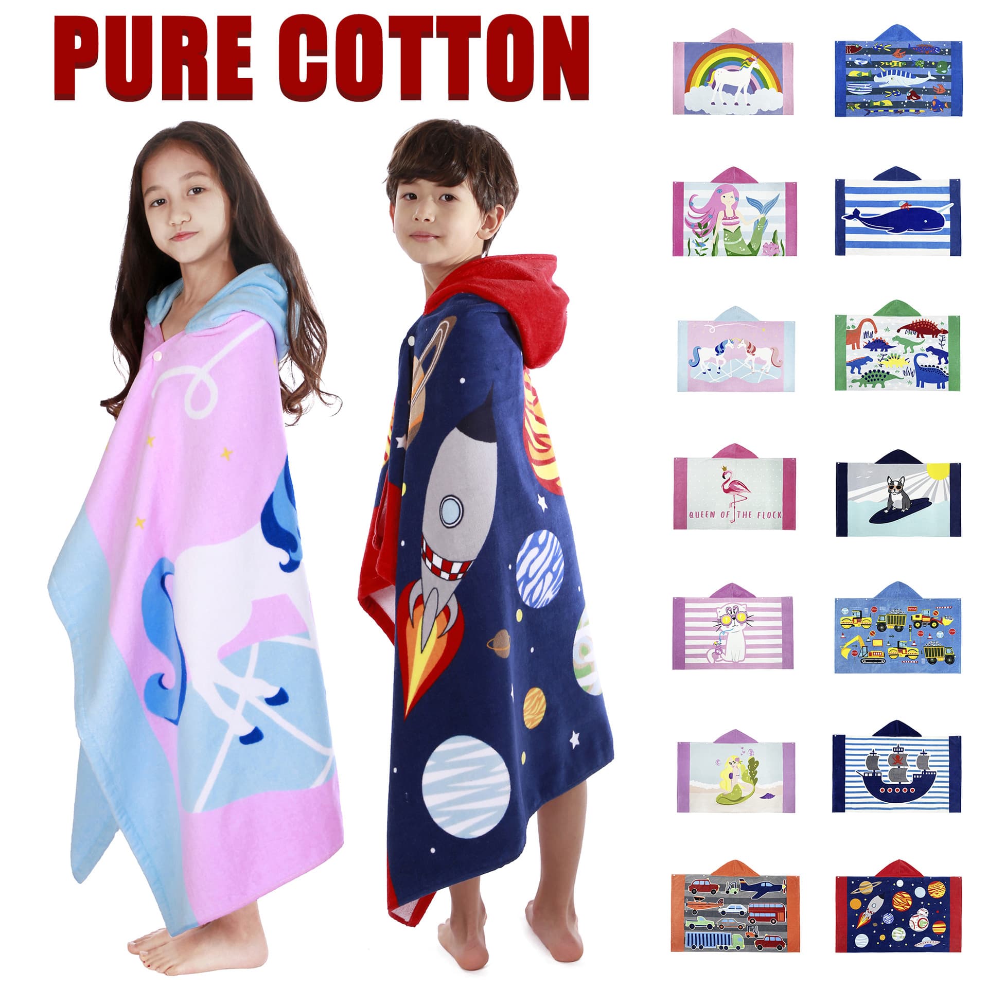 Amazon cartoon beach towel, plus size, suitable for European and American children, pure cotton hooded bath towel/bathrobe