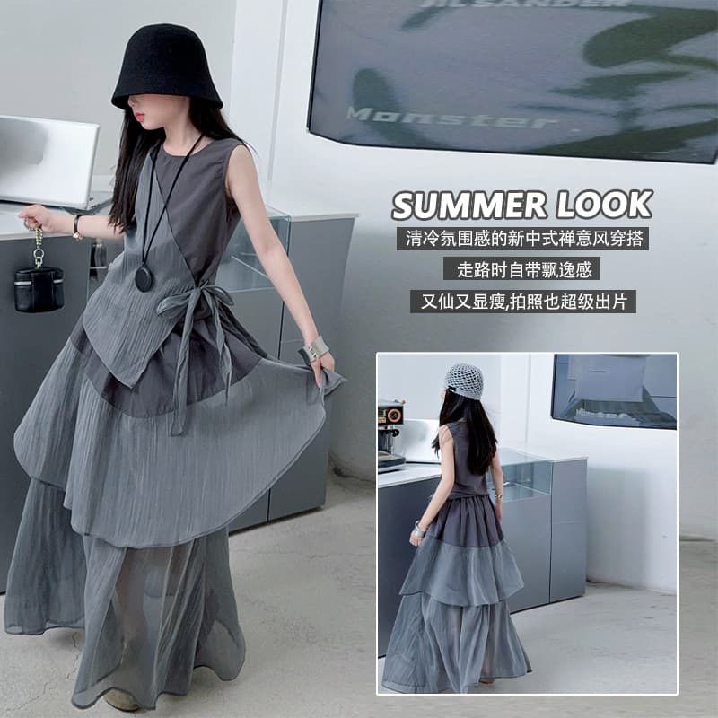 Summer Girls Suit 2026 New Casual Girls Korean Medium and Big Children Cool Atmosphere Gray Irregular Suit