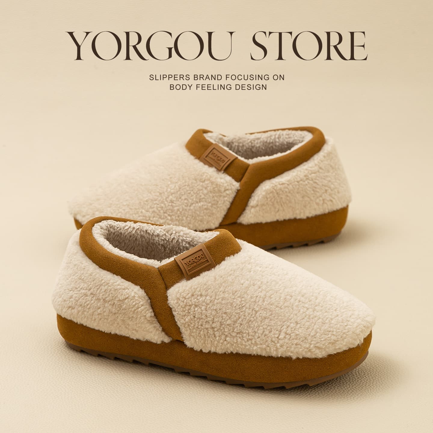 Far Harbor Beef Tendon Sole Plush Slippers for Women, Autumn and Winter Indoor Home Warm Thick-Soled Non-Slip Cotton Slippers for Men in Winter