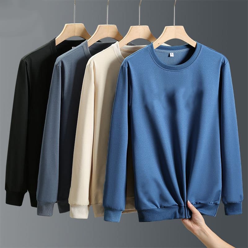 Autumn Sweatshirt for Men, Loose Round Neck Casual Top, Solid Color Thin Long Sleeve T-Shirt, Trendy Men's Sweatshirt