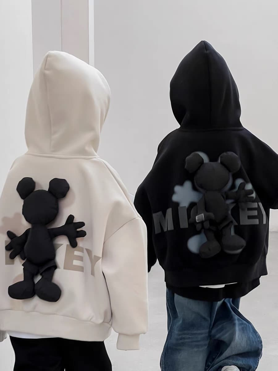 Korean Style Zipper Jacket Mickey Hat Sweatshirt Spring Autumn Kids Clothing Unisex Long Sleeve round Neck Soft Fabric Coat