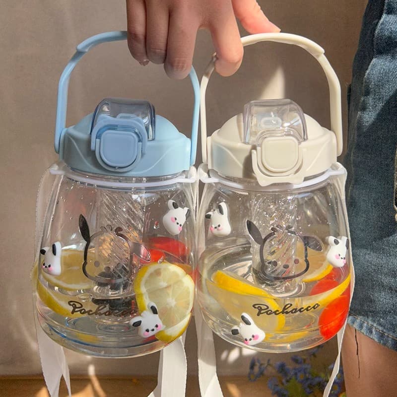 Large Capacity Straw Water Bottle with Tea Infuser for Kids and Students, Portable High-Gloss Design for Girls